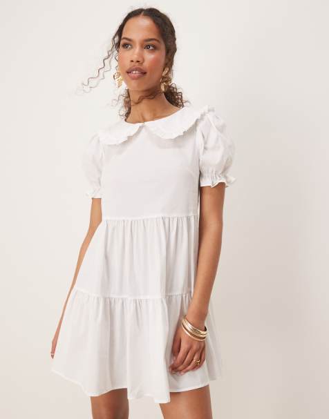 Glamorous round neck mini dress in white