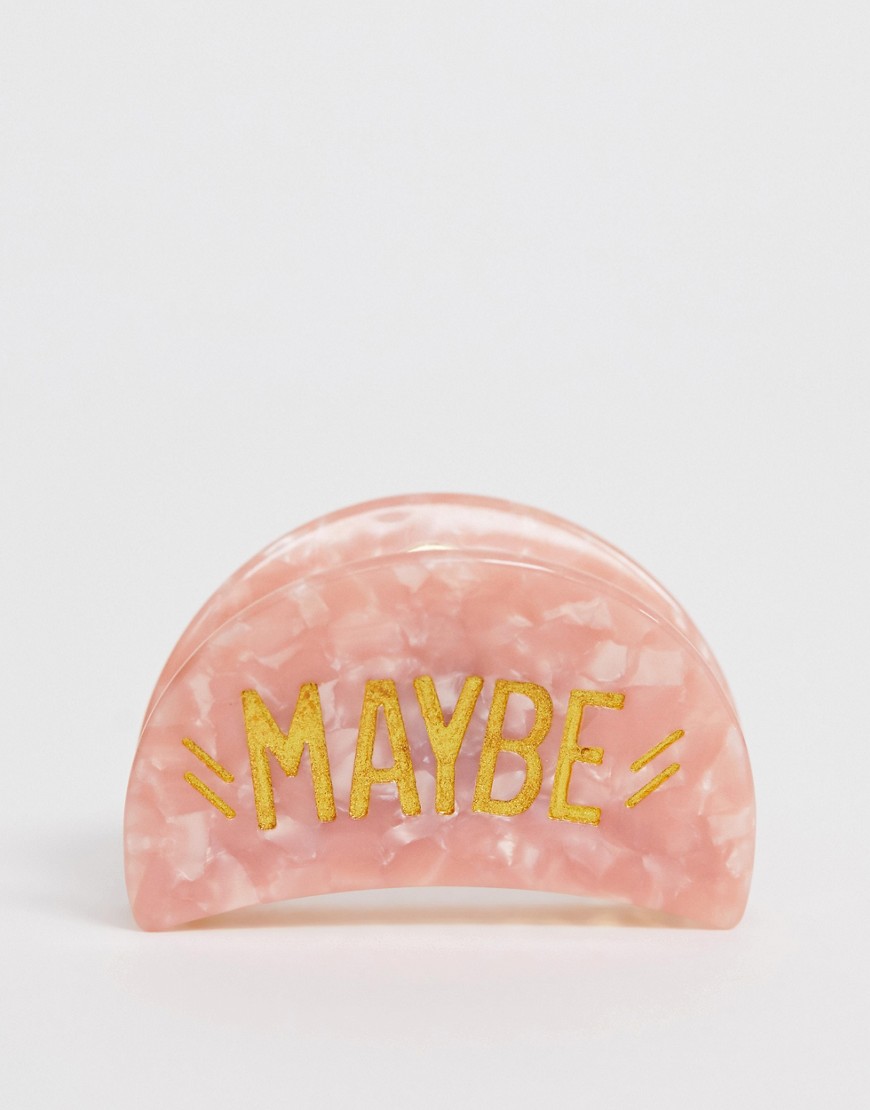 Glamorous - Roze kunststof haarklem met tekst 'maybe'