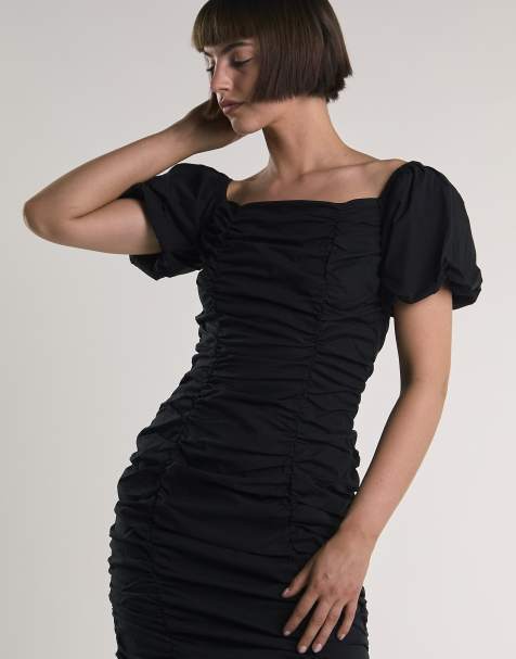 Glamorous Ruched bardot mini dress in black - view 1