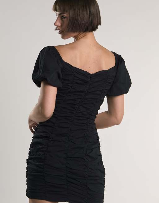 Glamorous Ruched bardot mini dress in black, 3 of 4