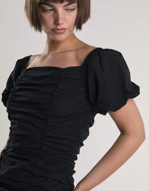 Glamorous Ruched bardot mini dress in black, 4 of 4