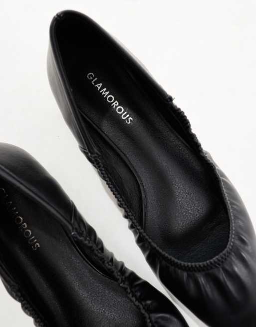 Glamorous Ruched Pointed Toe Ballet Flats in Black