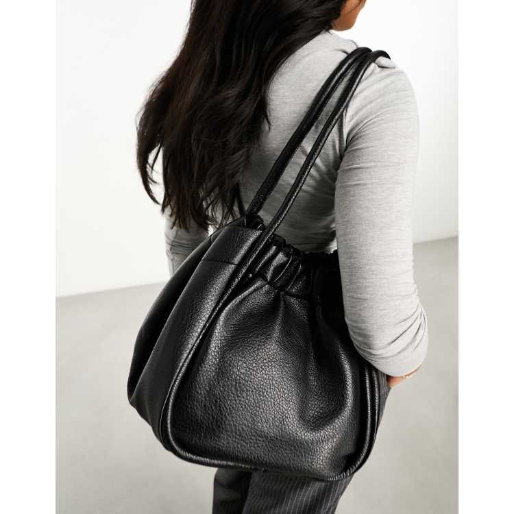 Glamorous ruched PU tote bag in black, VolcanmtShops