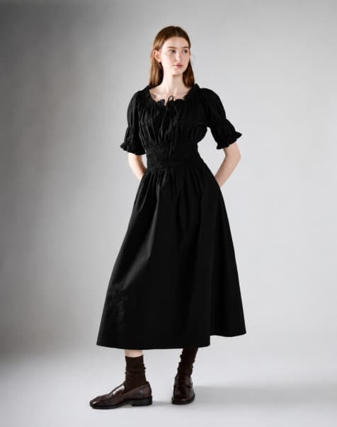 Glamorous Ruched puff sleeve midi dress in black - view 1