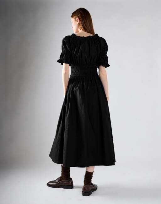 Glamorous Ruched puff sleeve midi dress in black, 2 of 4