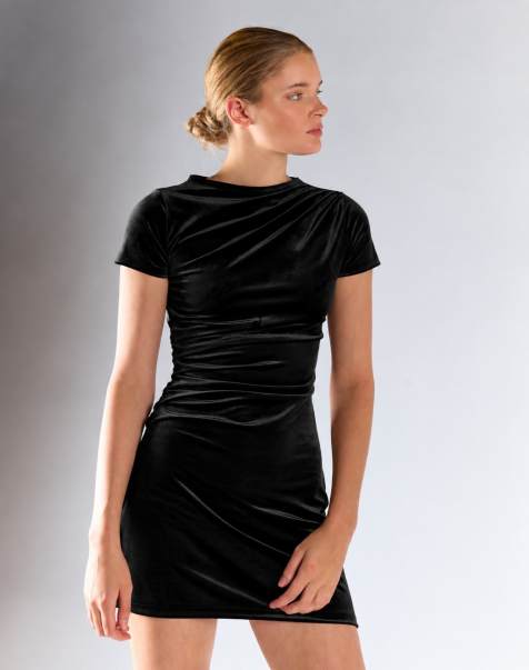 Glamorous Ruched short sleeve mini dress in black velvet - view 1