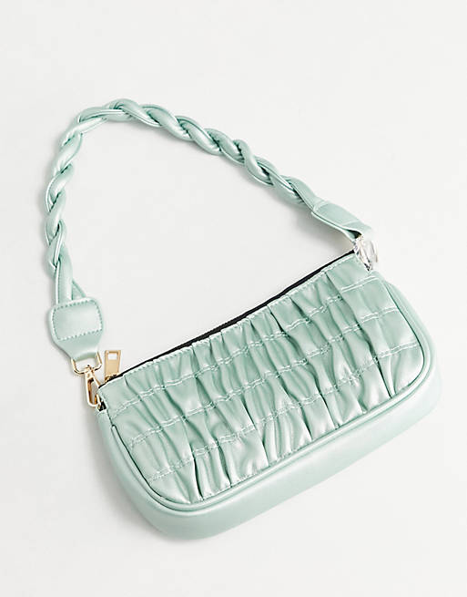 Glamorous ruched shoulder bag with plaited strap detail