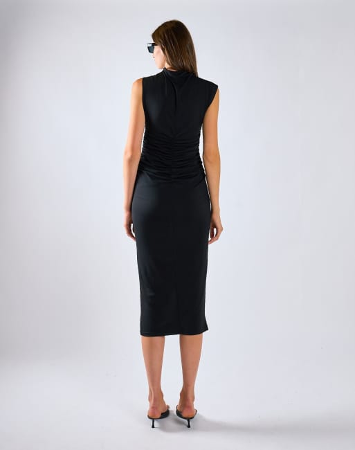 Glamorous Ruched sleeveless maxi dress in black, 2 of 4