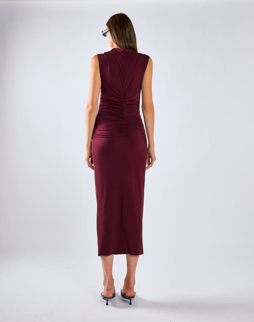 Glamorous Ruched sleeveless maxi dress in burgundy, 2 of 4