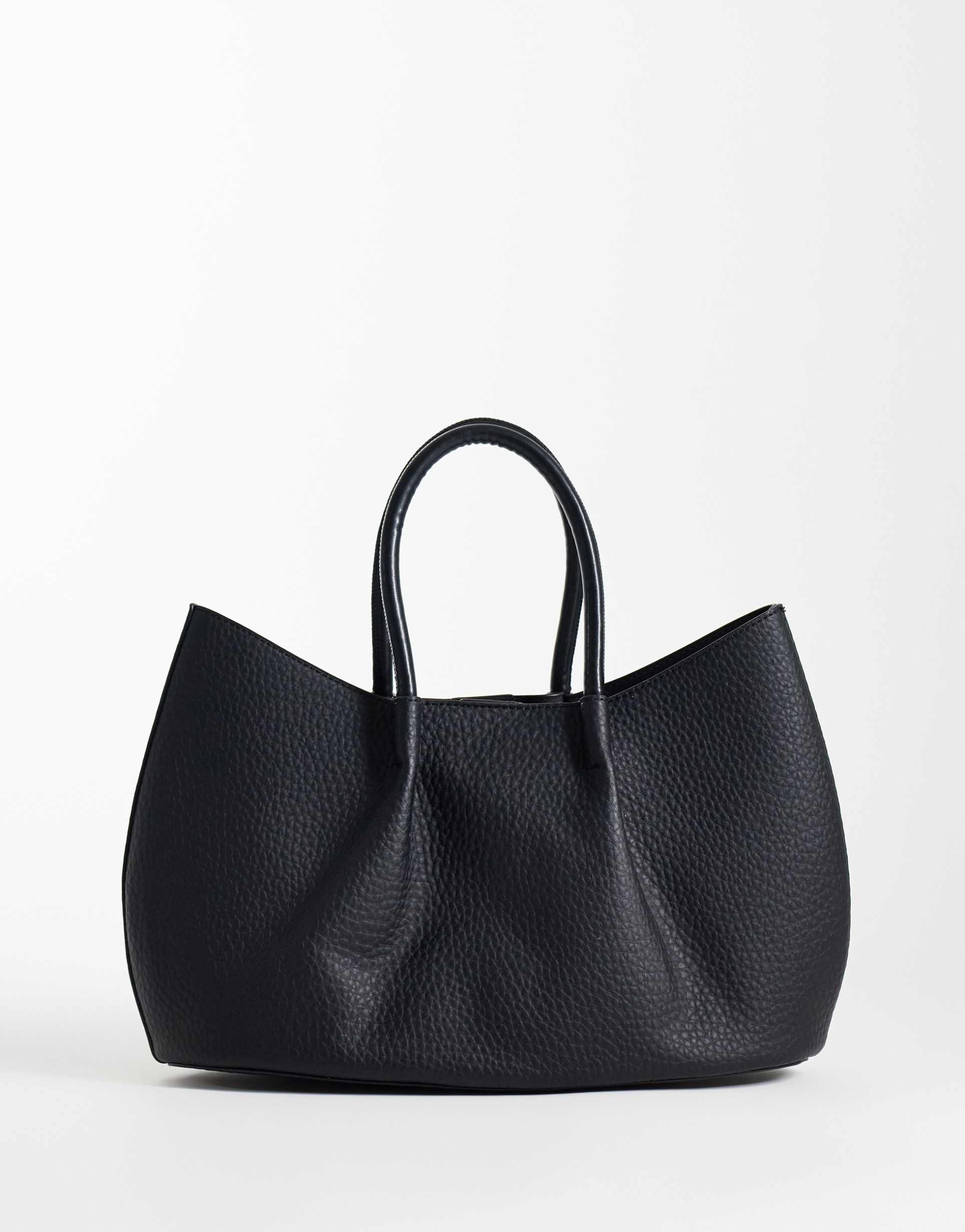 glamorous ruched top handle tote bag in black