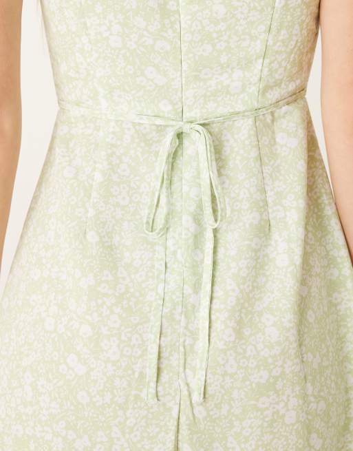 Glamorous Ruffle collar short sleeve midi dress in green ditsy print, 4 of 4