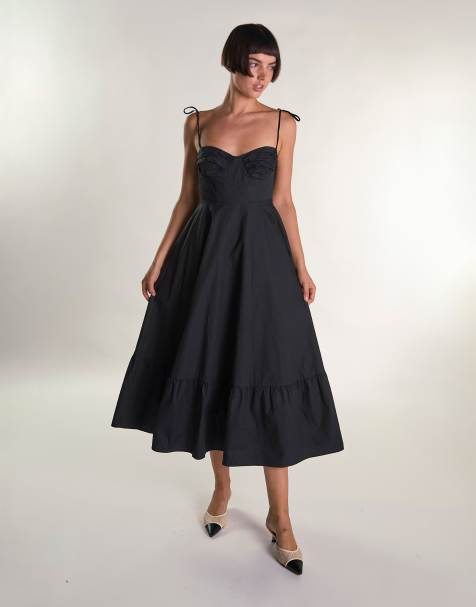 Glamorous Ruffle hem midi dress in black