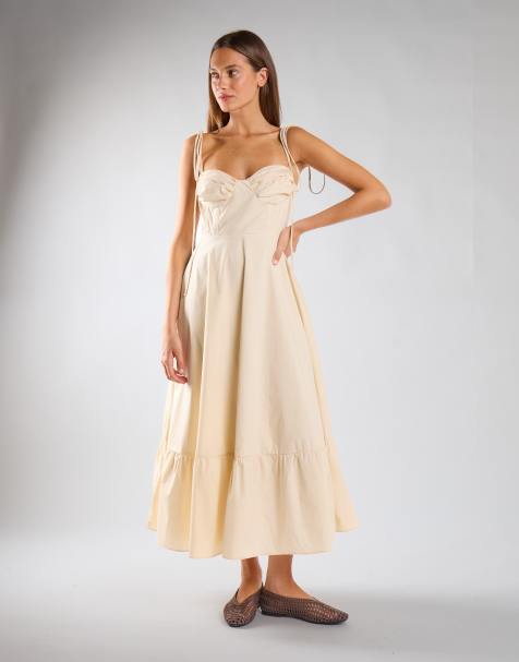 Glamorous Ruffle hem midi dress in bone - view 1