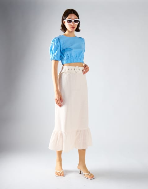 Glamorous Ruffle hem midi skirt in white - view 1