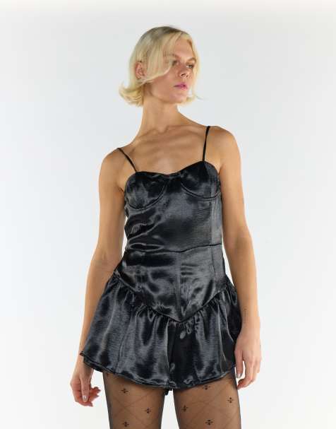 Glamorous Ruffle hem playsuit in black - view 1