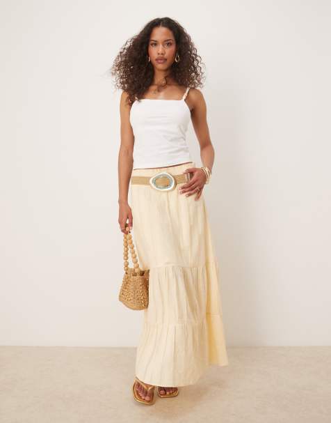 Glamorous ruffle midi skirt in pale lemon