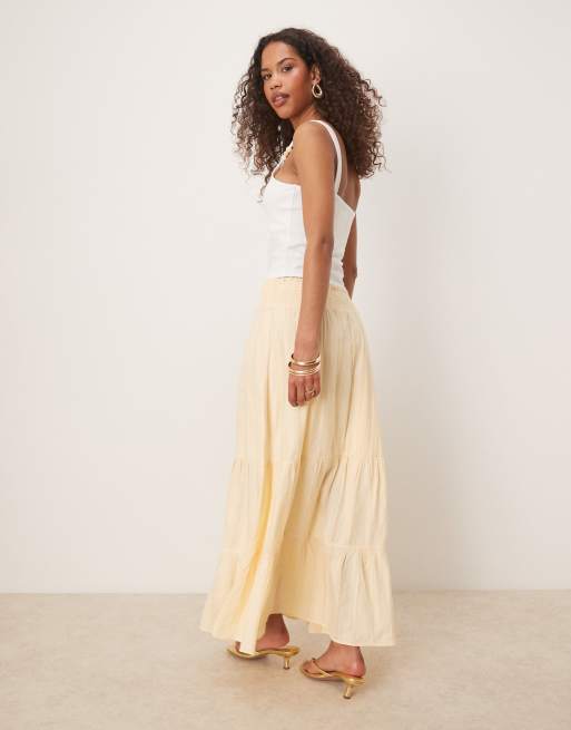 Glamorous ruffle midi skirt in pale lemon, 3 of 5