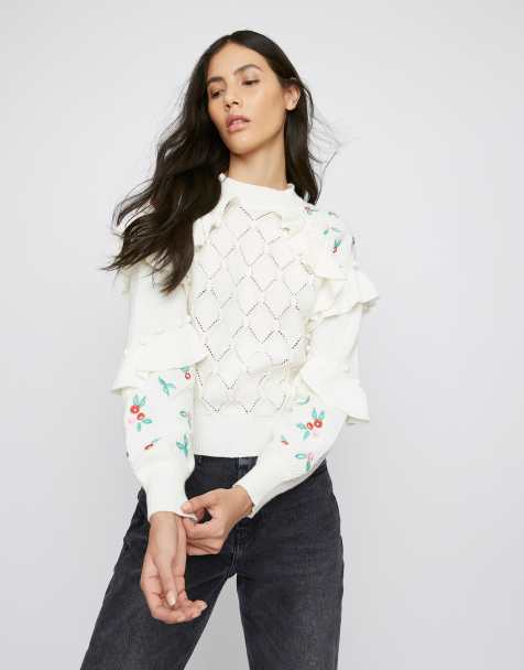 Glamorous Ruffle mini-floral long sleeve jumper in ivory - view 1