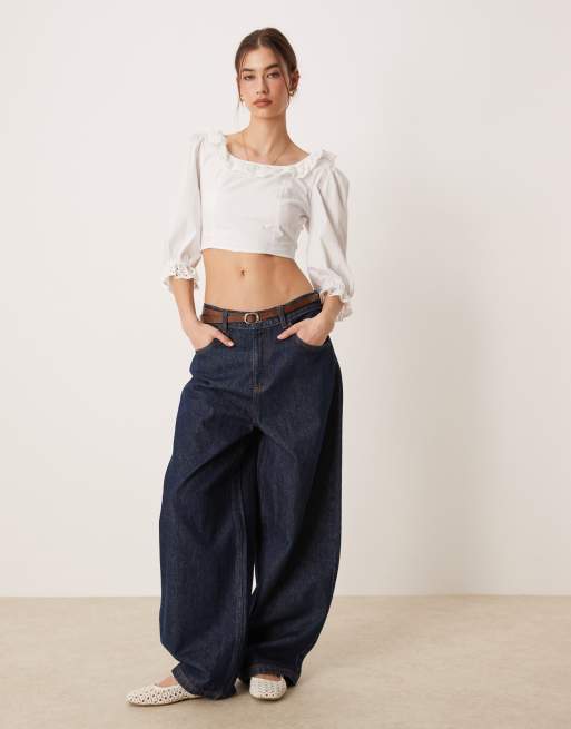 Glamorous ruffle neckline crop top in off white, 2 of 4
