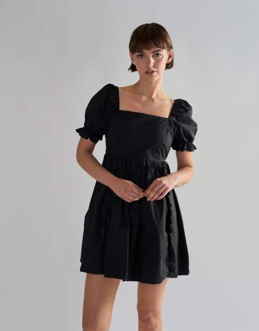Glamorous Ruffle trim babydoll mini dress in black, 3 of 4