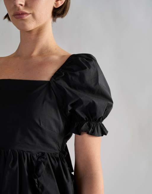 Glamorous Ruffle trim babydoll mini dress in black, 4 of 4
