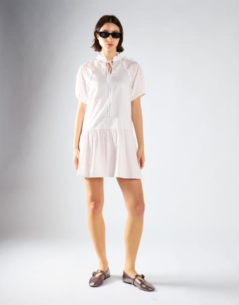 Glamorous Ruffle trim puff sleeve tiered mini dress in white - view 1