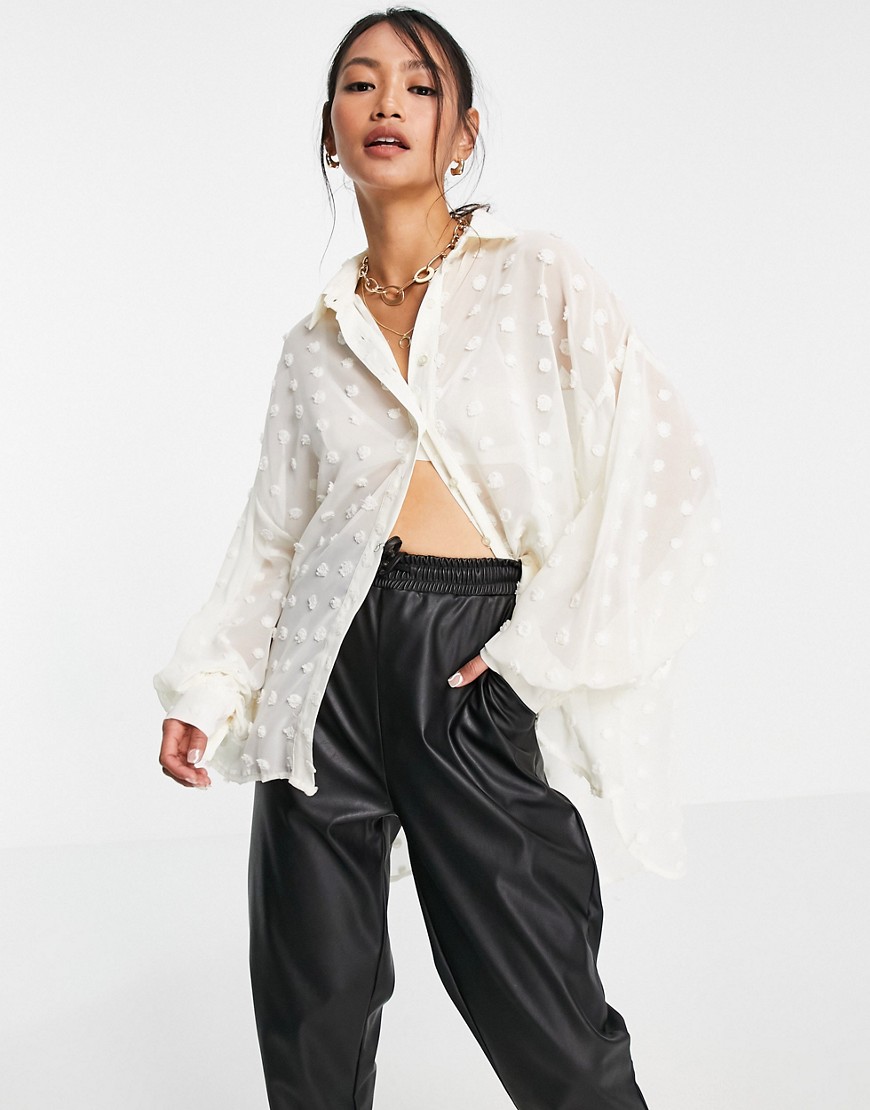 Glamorous - Ruimvallend overhemd in half doorschijnende stof met textuur-Wit