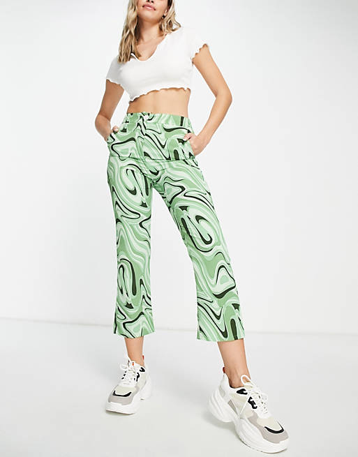 Glamorous - Ruimvallende broek met rechte pijpen in groen met marmerprint