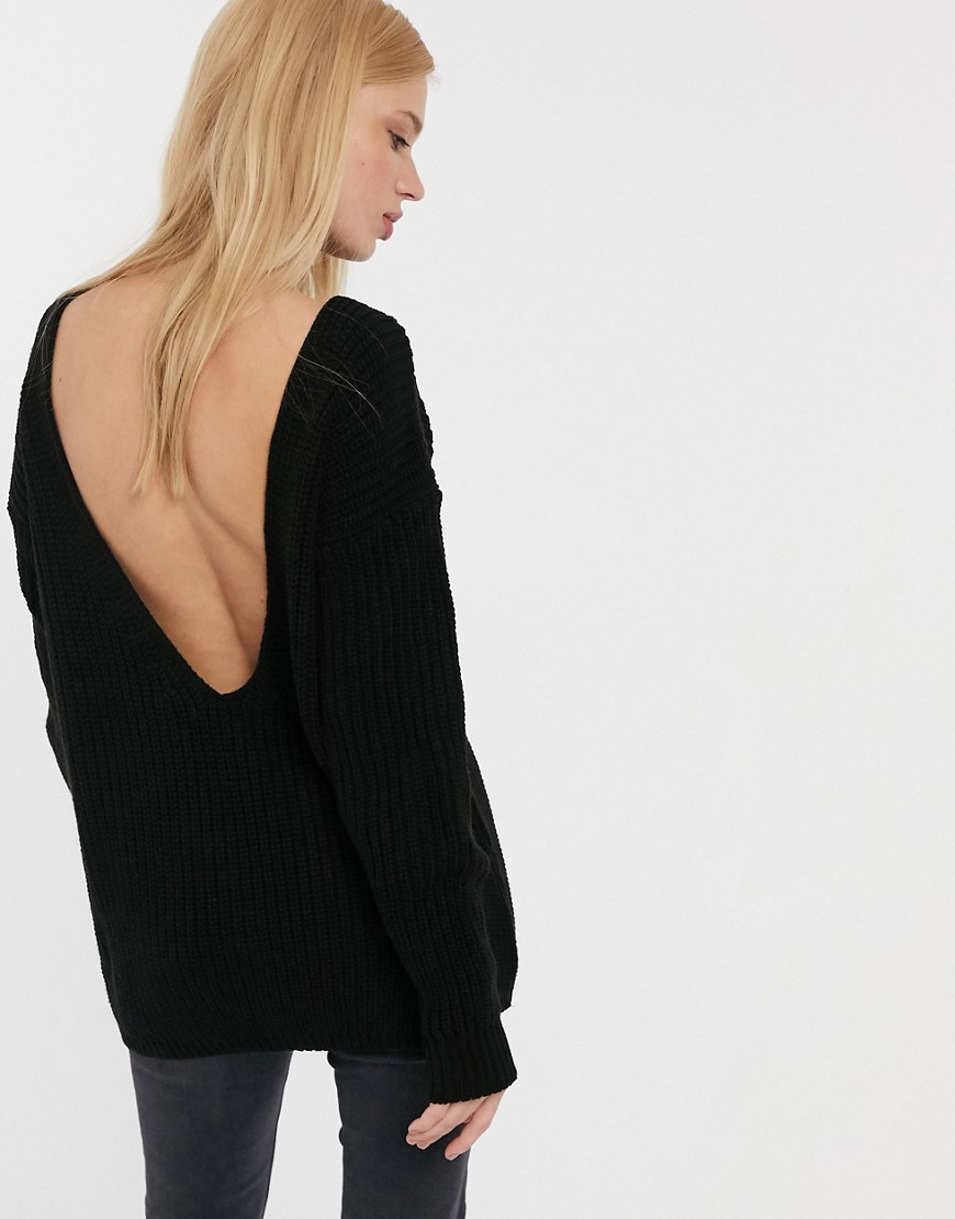 Glamorous - Ruimvallende trui met lage achterkant-Zwart