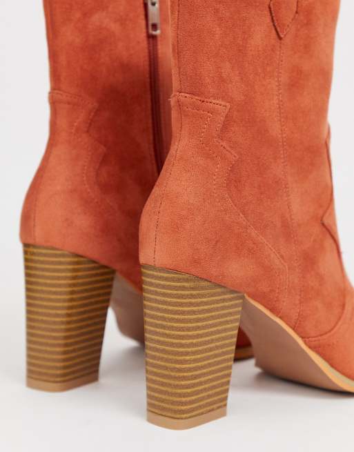 Glamorous rust stacked heel ankle boots