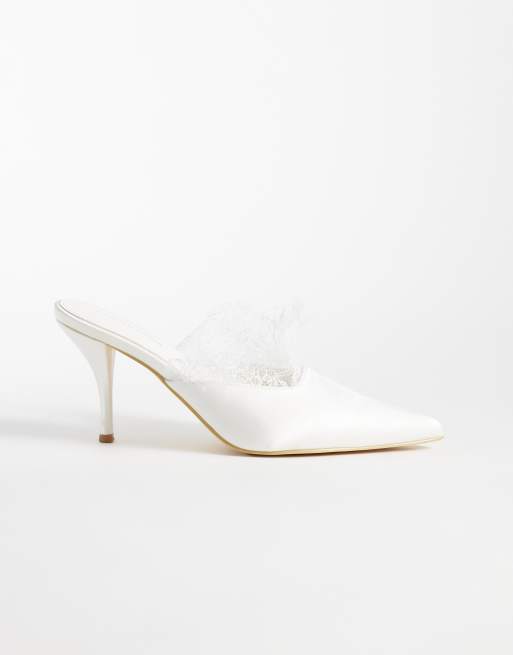 Glamorous - Sabot con tacco in raso bianco con dettaglio in pizzo, 1 di 4