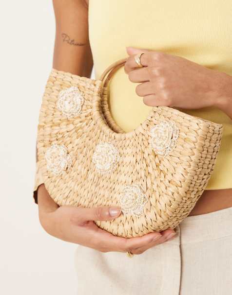 Glamorous - Sac à main en paille avec détails fleurs - Naturel - view 1