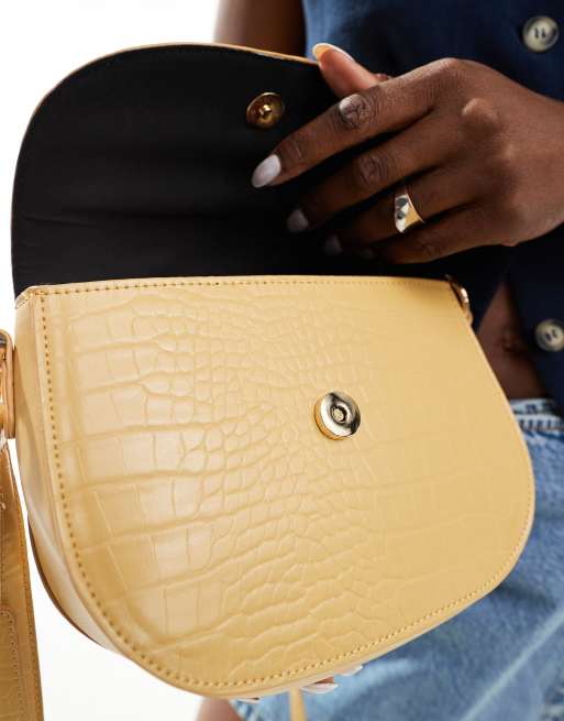 Glamorous - Sac bandoulière effet croco à rabat - Jaune beurre, 3 de 4
