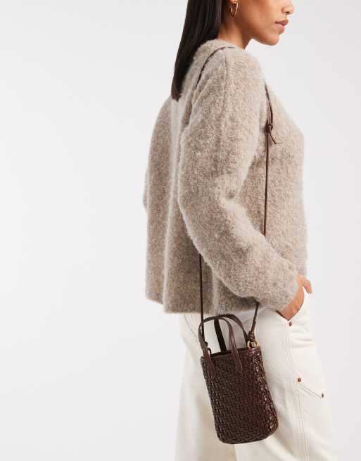 Glamorous - Sac bandoulière effet tressé pour téléphone - Marron foncé, 4 de 4