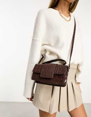Sac à Main Marron Imitation Crocodile - Largeur 31 Cm - Occasion Excellent état