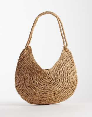 Glamorous - Sac de plage demi-lune en raphia - Neutre-Brown