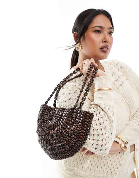 Glamorous - Sac demi-lune porté épaule orné de perles - Marron - view 1