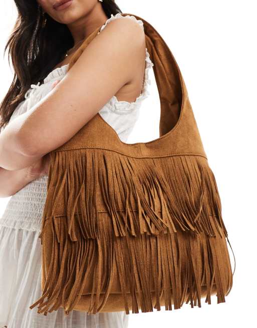 Glamorous - Sac porté épaule à franges en daim synthétique - Fauve, 4 de 4