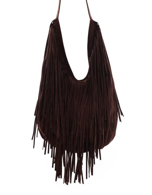 Glamorous - Sac porté épaule à franges en imitation daim - Marron foncé, 2 de 4