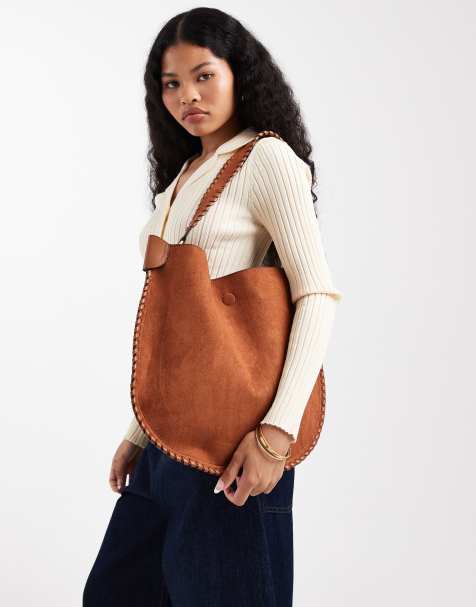 Glamorous - Sac porté épaule à surpiqûres en imitation daim - Marron - view 1