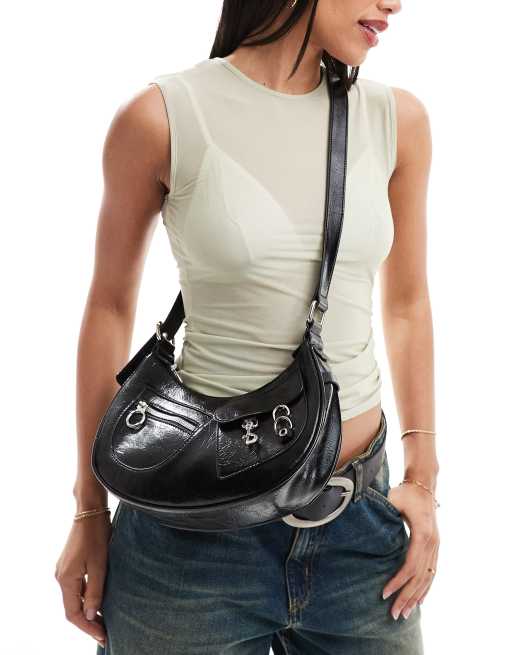 Glamorous - Sac porté épaule croissant de lune avec détails en métal - Noir, 4 de 4