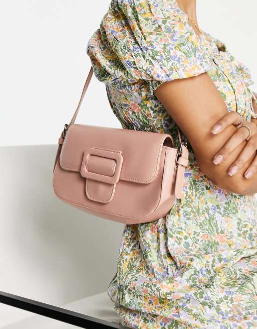 Glamorous - Sac porté épaule en PU avec boucle en métal ton sur ton - Rose