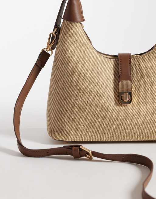 Glamorous - Sac porté épaule en raphia tissé à détails en similicuir - Crème, 3 de 4