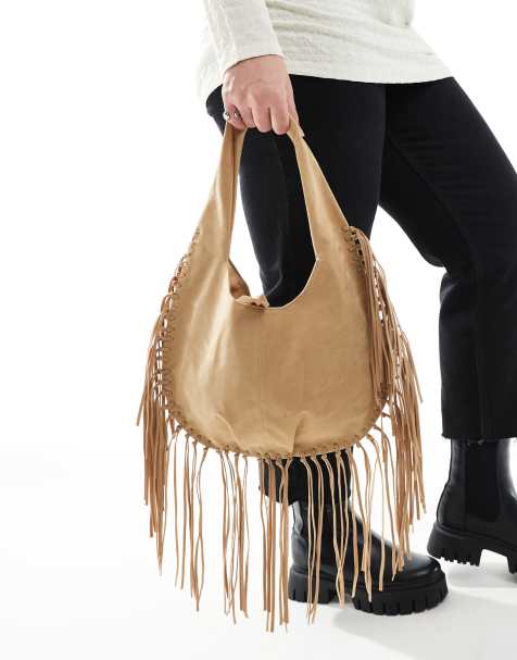 Glamorous - Sac porté épaule style bohème à franges en imitation daim - Beige - view 1