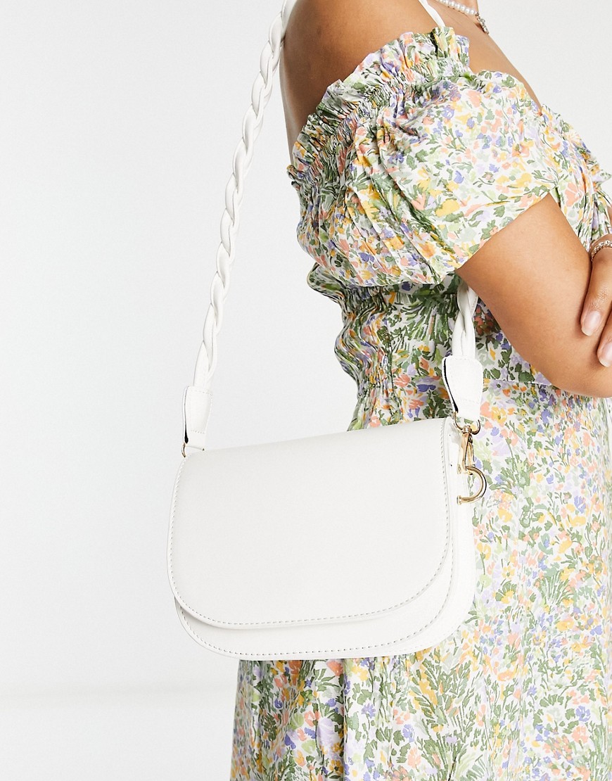 Glamorous saddle bag with detachable cross body strap in white
