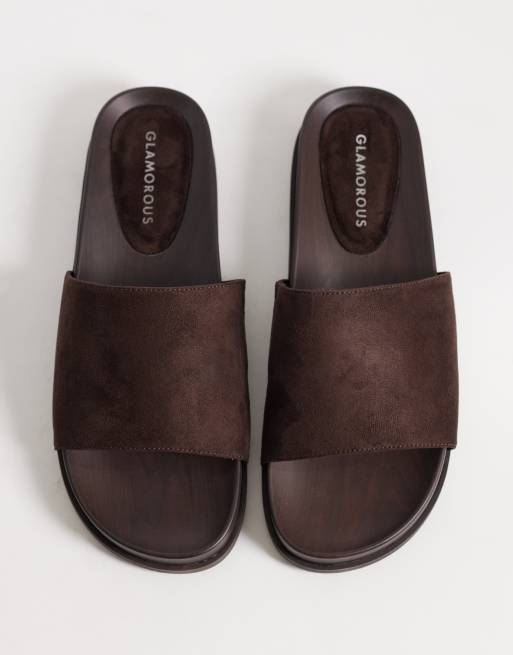 Glamorous – Sandalen aus Wildlederimitat in Braun mit Fußbett, 2 von 4