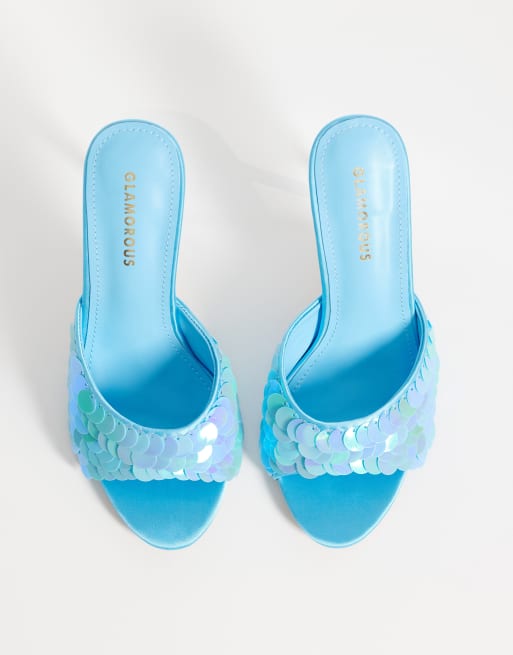 Glamorous - Sandalen met hak en lovertjes in blauw, 2 van 4
