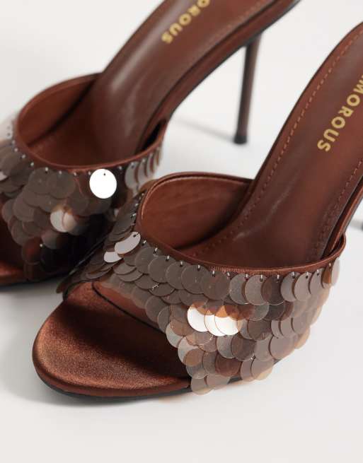 Glamorous - Sandalen met hak en lovertjes in bruin, 3 van 4