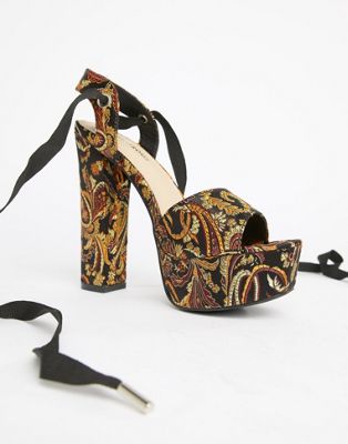 Glamorous - Sandalen met hak in bloemenprint-Zwart