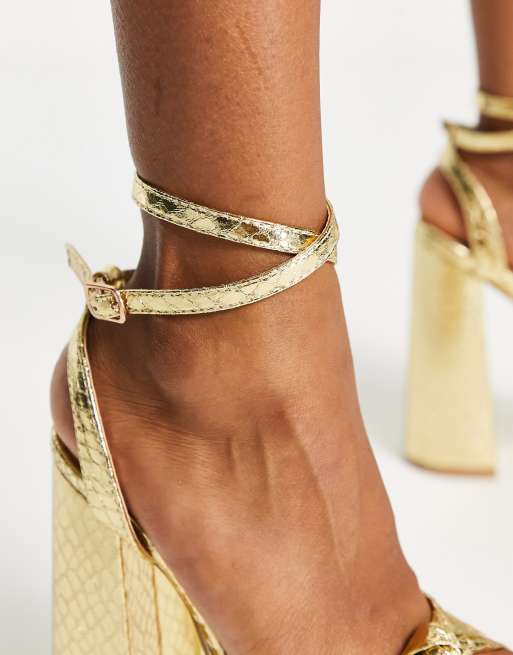 Glamorous - Sandalen met plateauzool in gouden slangenmotief, 3 van 4